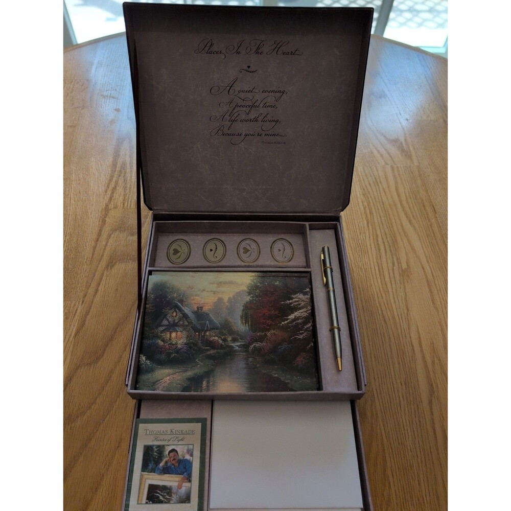 Thomas Kinkade "Places in the Heart" letter writing set 12 Cards, Pen & Stickers